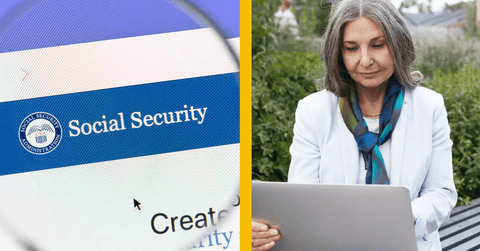 social security website and woman on computer