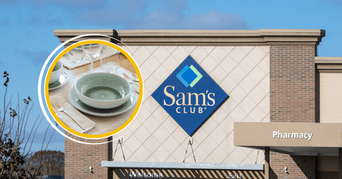 Collage of Sam's Club storefront and a plate and bowl product