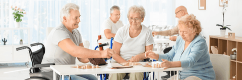 Retirees playing game at community center