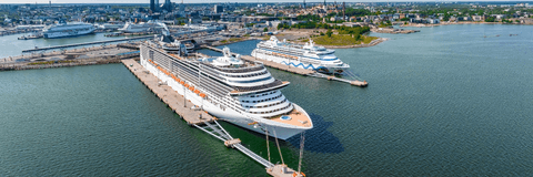Ocean cruise liner docked at port