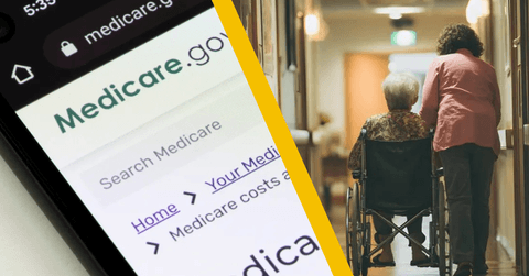 medicare website and woman in wheelchair