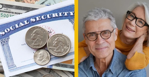 social security and senior couple with glasses