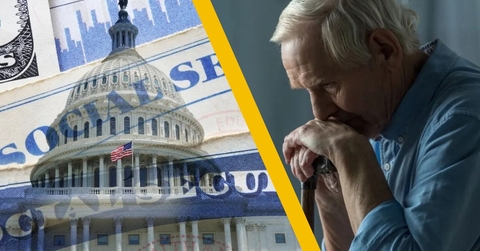 capitol building and sad senior man