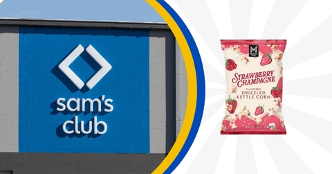 Sam's Club storefront and strawberry champagne kettle corn