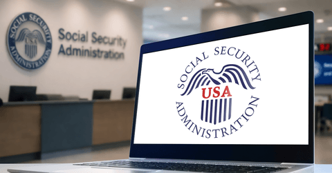 Social Security Administration building and laptop screen