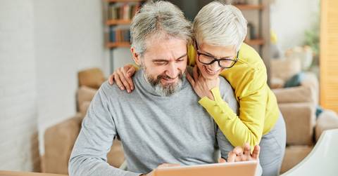 Senior couple happy laptop computer