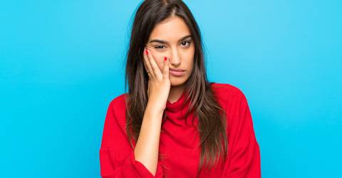 young woman with red sweater