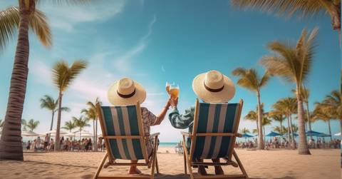 couple resting on loungers at beach