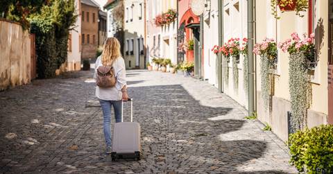 woman tourist with suitcase