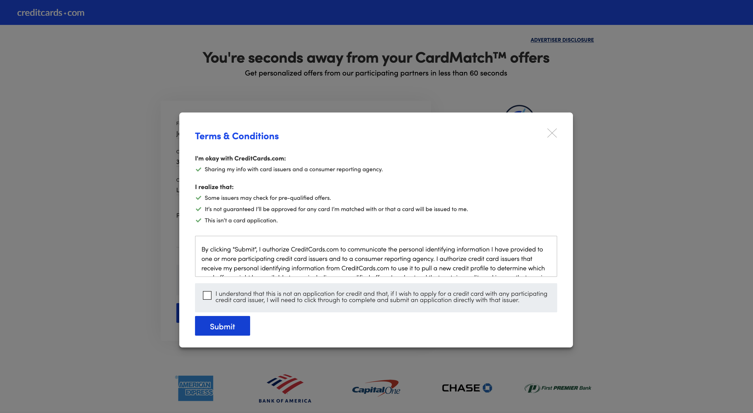 CardMatch terms and conditions