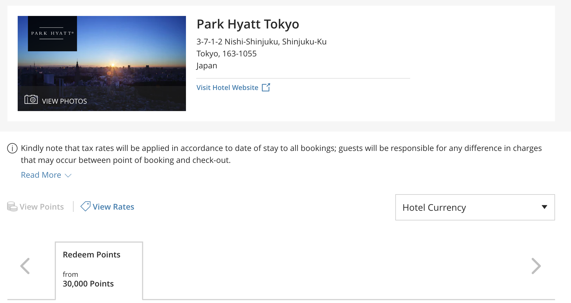 Screenshot from Hyatt.com