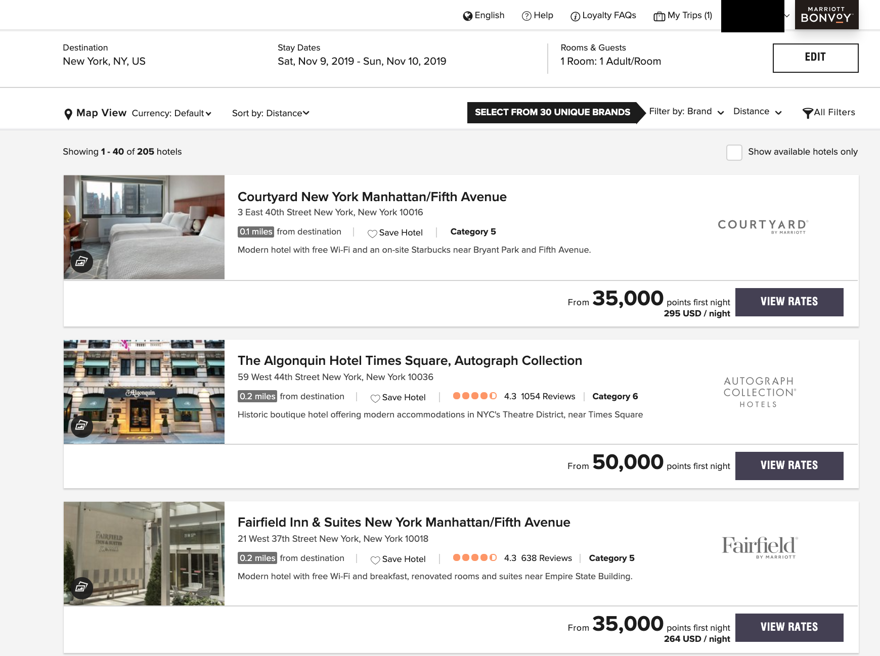 Screenshot from Marriott.com