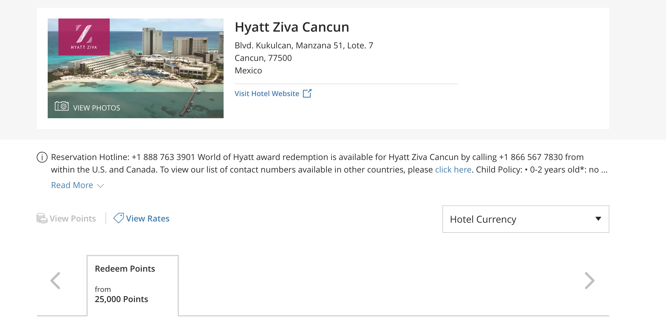 Screenshot from Hyatt.com
