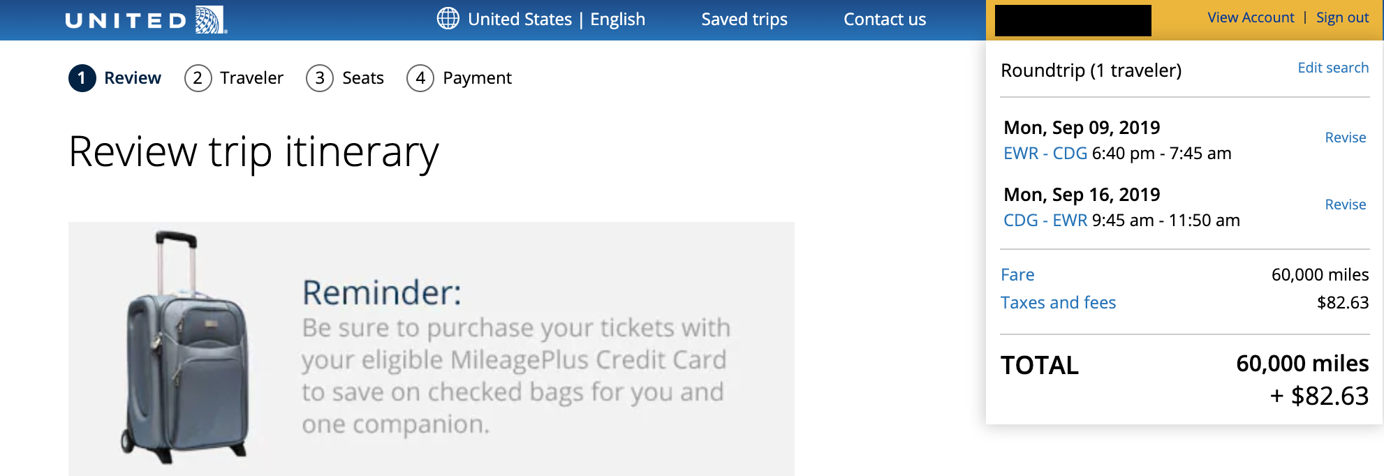 Screenshot from United.com