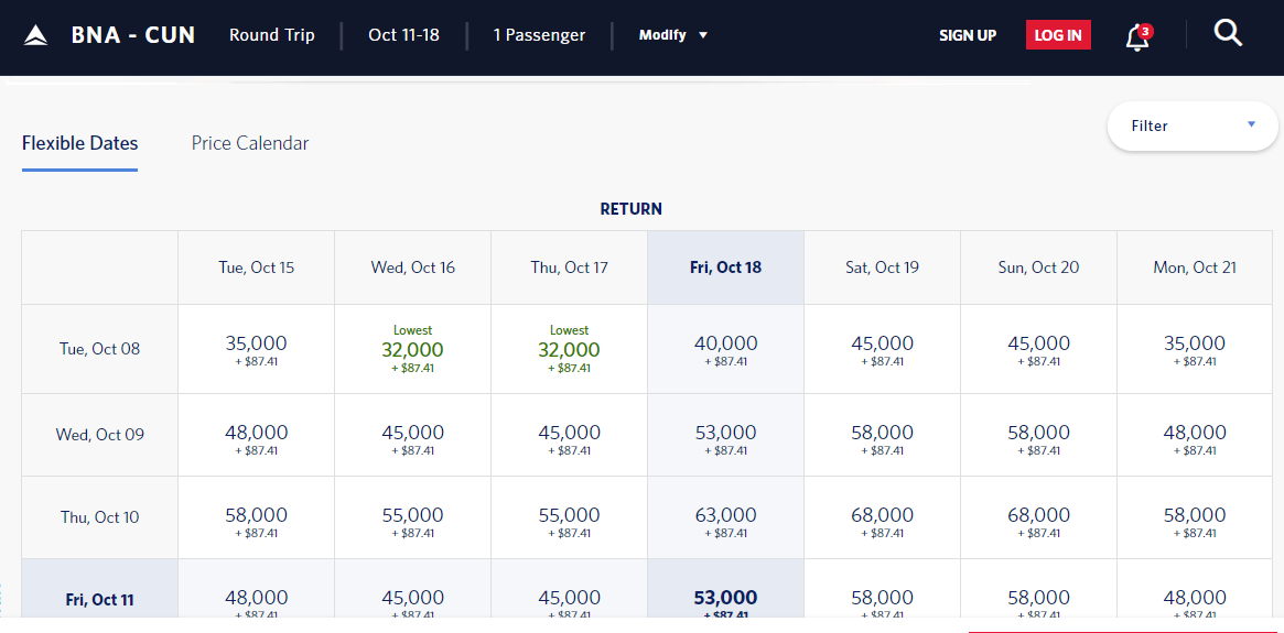 Delta Miles Rewards Chart