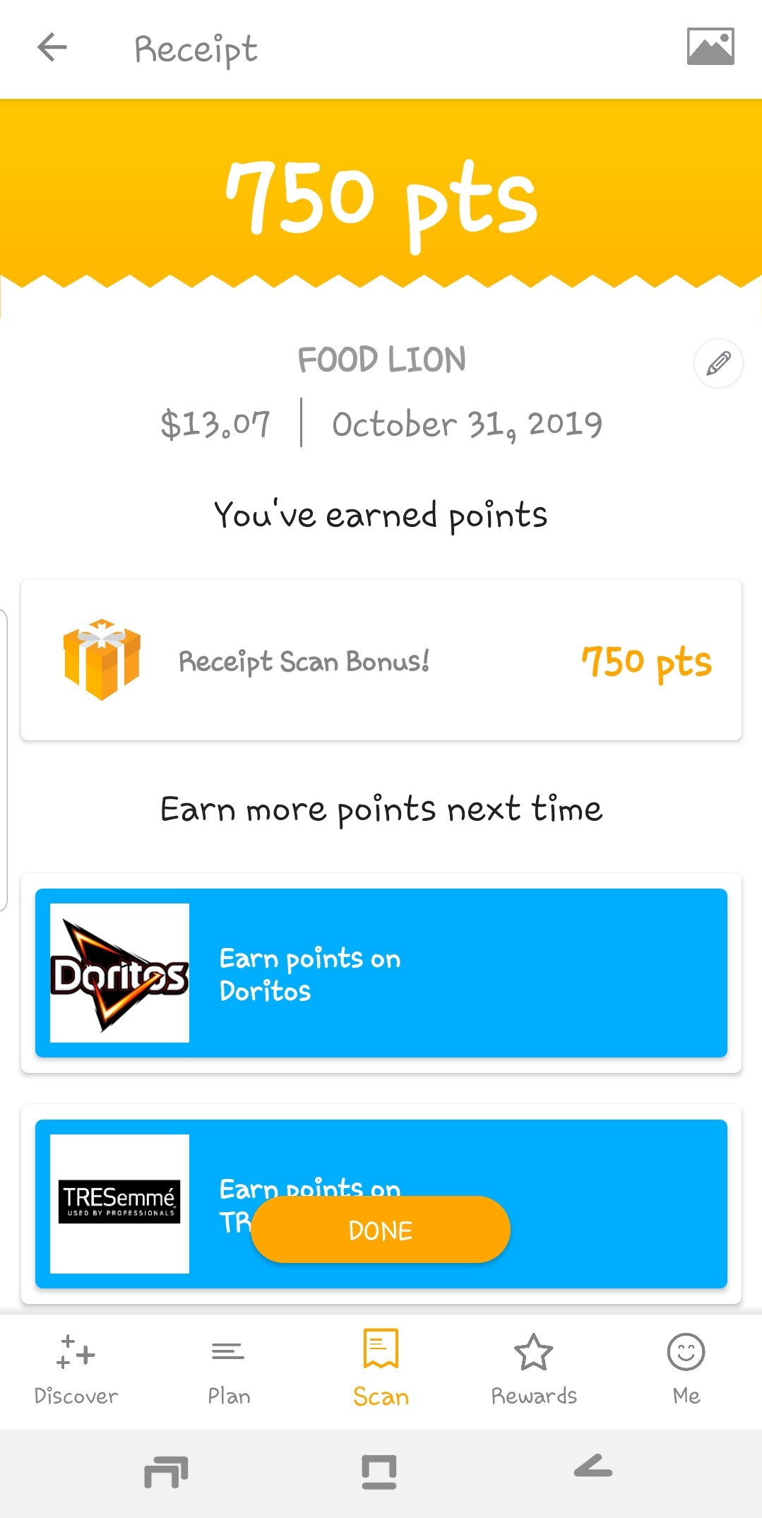 25 points per receipt in fetch rewards