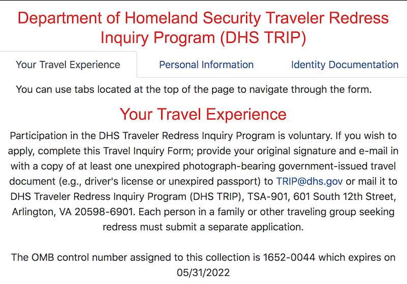 dhs trip redress control number